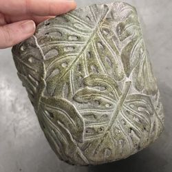 Concrete Planters With Monstera Leaf Motifs 