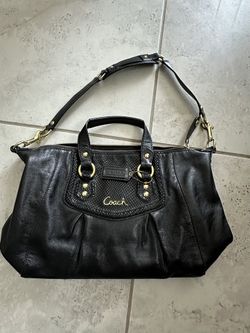 Coach Satchel Handbag, Black With Golden Accessories