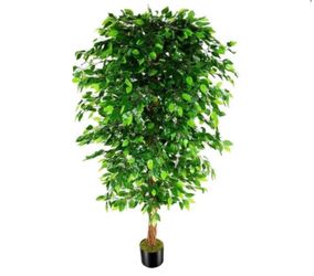 7ft Artificial Ficus Silk Tree (82in) with Plastic Nursery Pot Faux Tree, Fake Plant for Office House Farmhouse Living Room Home Decor (Indoor/Outdoor