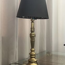 Brass Gold Base Table Lamp With Original Black Shade