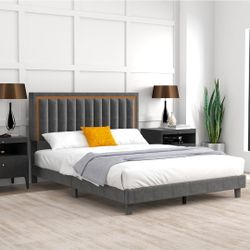 Gyabnw Queen Velvet Upholstered Bed Frame