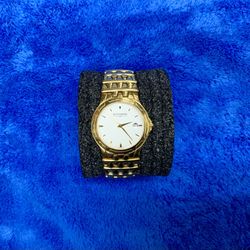 Wittnauer Gold Plated Stainless Steel Bezel Band White Dial Watch 11B00 Wristwatch Timepiece Date Swiss Made Sapphire Crystal 