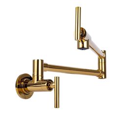 Brienza by Italia Modern pot filler faucet. Contemporary wall-mount. Finish: gold. Max spout reach: 26”. 23.5 to outlet. Double handles. Double swivel