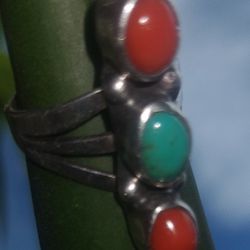 Red Jasper & Turquoise Sterling Silver Ring
