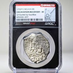 1753P Bolivia 8 Reales silver coin Cob NGC Certified 