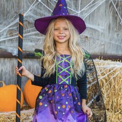 Girls Witch Costume Halloween Dress With Hat