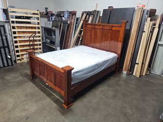 Queen Cherry Wood Panel Bed Frame