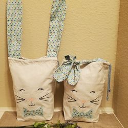 Easter Bunny Drawstring Canvas Tote Bag Set Of 2