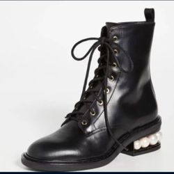 Nicholas Kirkwood Casati 35mm Pearl Combat Boots Size 6.5 BLACK LACE UP NIB