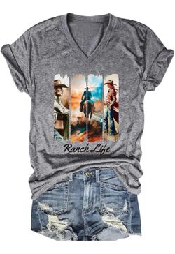 Western Cowgirl Graphic V Neck Short Sleeve size 2XL