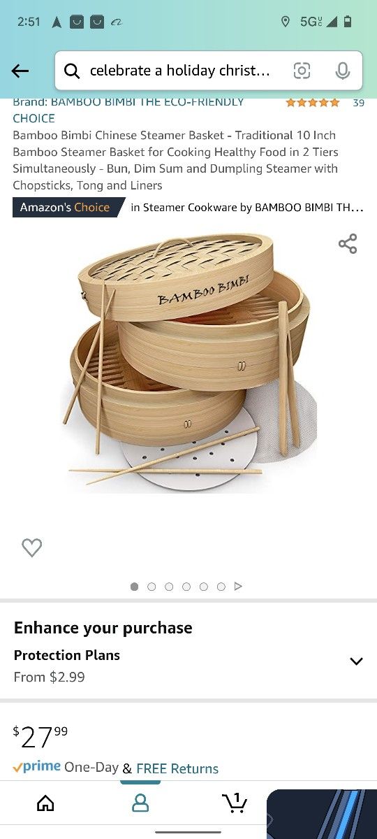 Chinese Steamer Basket - Traditional 10 Inch Bamboo Steamer Basket for Cooking Healthy Food in 2 Tiers Simultaneously - Bun, Dim Sum and Dumpling Stea