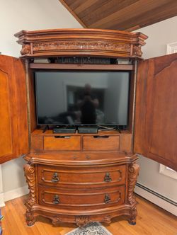 Large Wooden Armoire Style Entertainment Center