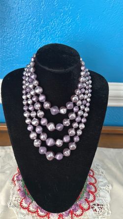 Vintage 1950s Multi-Strand Lavender Statement Necklace - Made in Japan