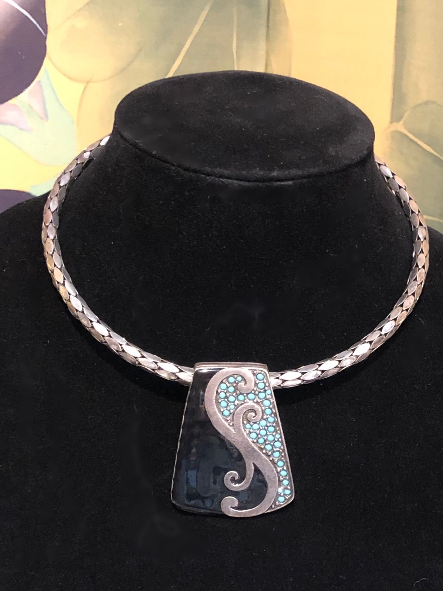Silver-tone Enameled Choker Vintage