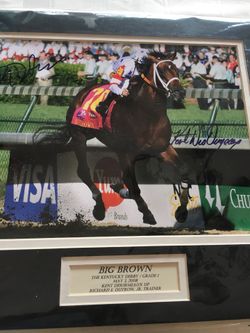 Duel autographed Big Brown picture jockey/trainer signed