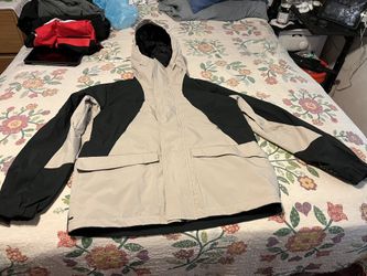 H&M Men’s Light Beige And Black Water Repellent/Windproof Drawstring, Hooded Jacket.