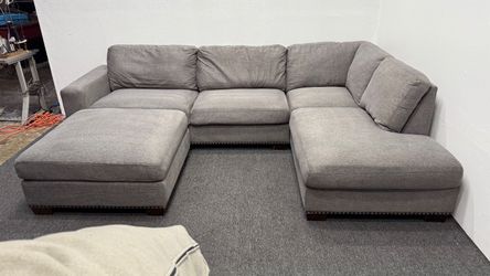 Thomasville Sectional Couch in Gray with Ottoman - Can Deliver