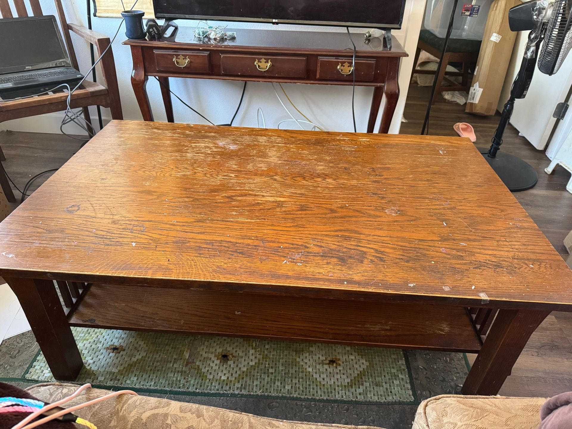 Large Solid Wood Sofa And Coffee Table