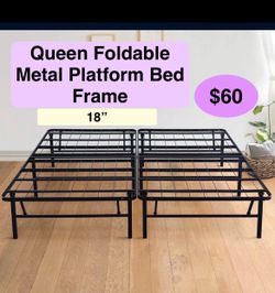 18” Foldable Queen Size Metal Bed Frame , Mattress not Included   Queen Size Heavy Duty Foldable Bed Frame Folding Bed Frame with Steel Metal Slats Ma