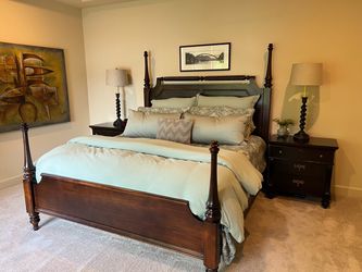 Dark Wood Four-Poster King Bed Frame and two side dressers