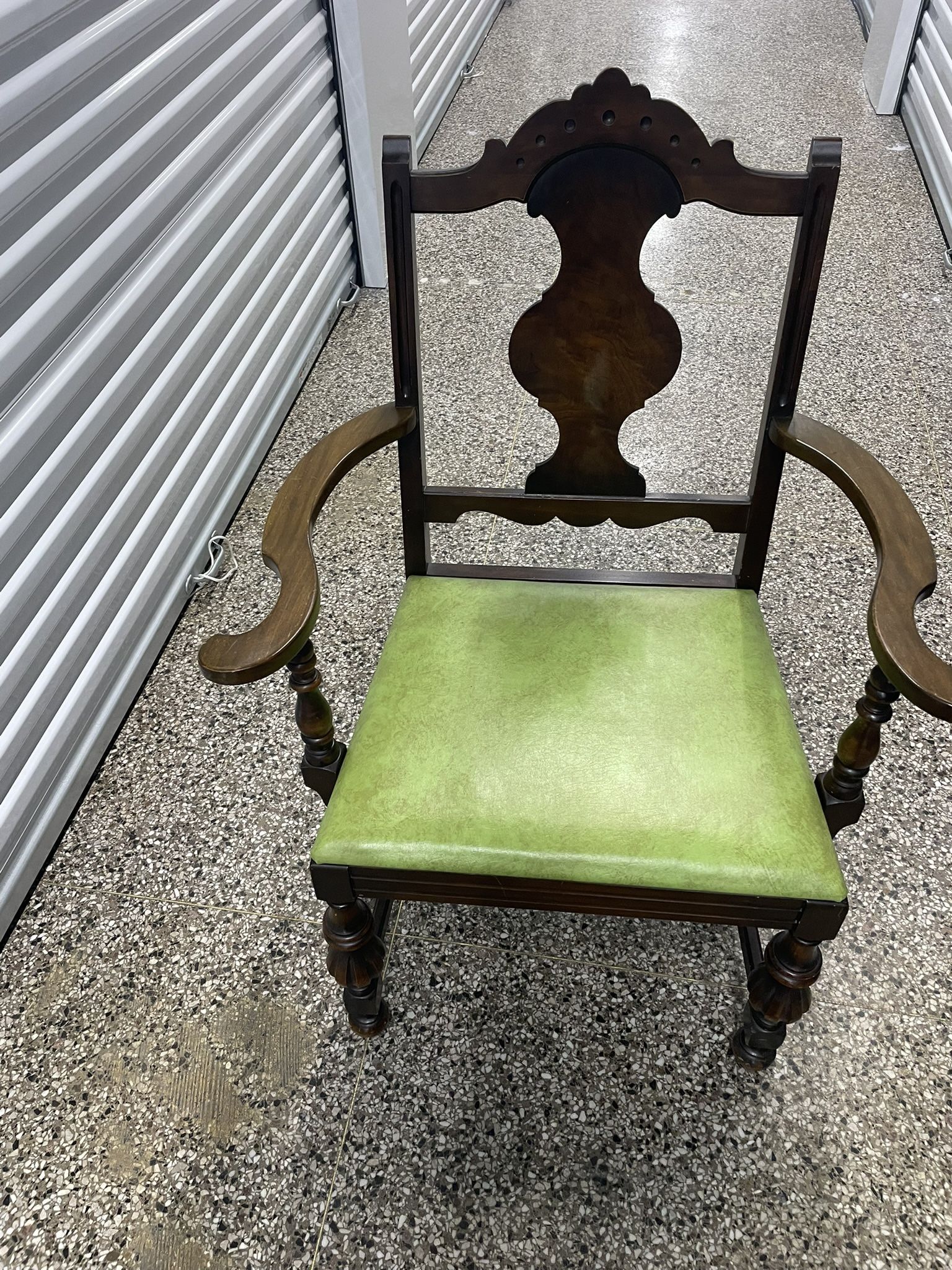 Antique Leather And Wood Chair 