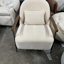 CHITA Accent Chair for Living Room, FSC Certified Modern Upholstered Faux Sherpa Fabric Armchair with Metal Frame and Wooden Armrests, Ivory