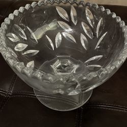 Vintage Clear Cut Glass Pedestal Compote Bowl 