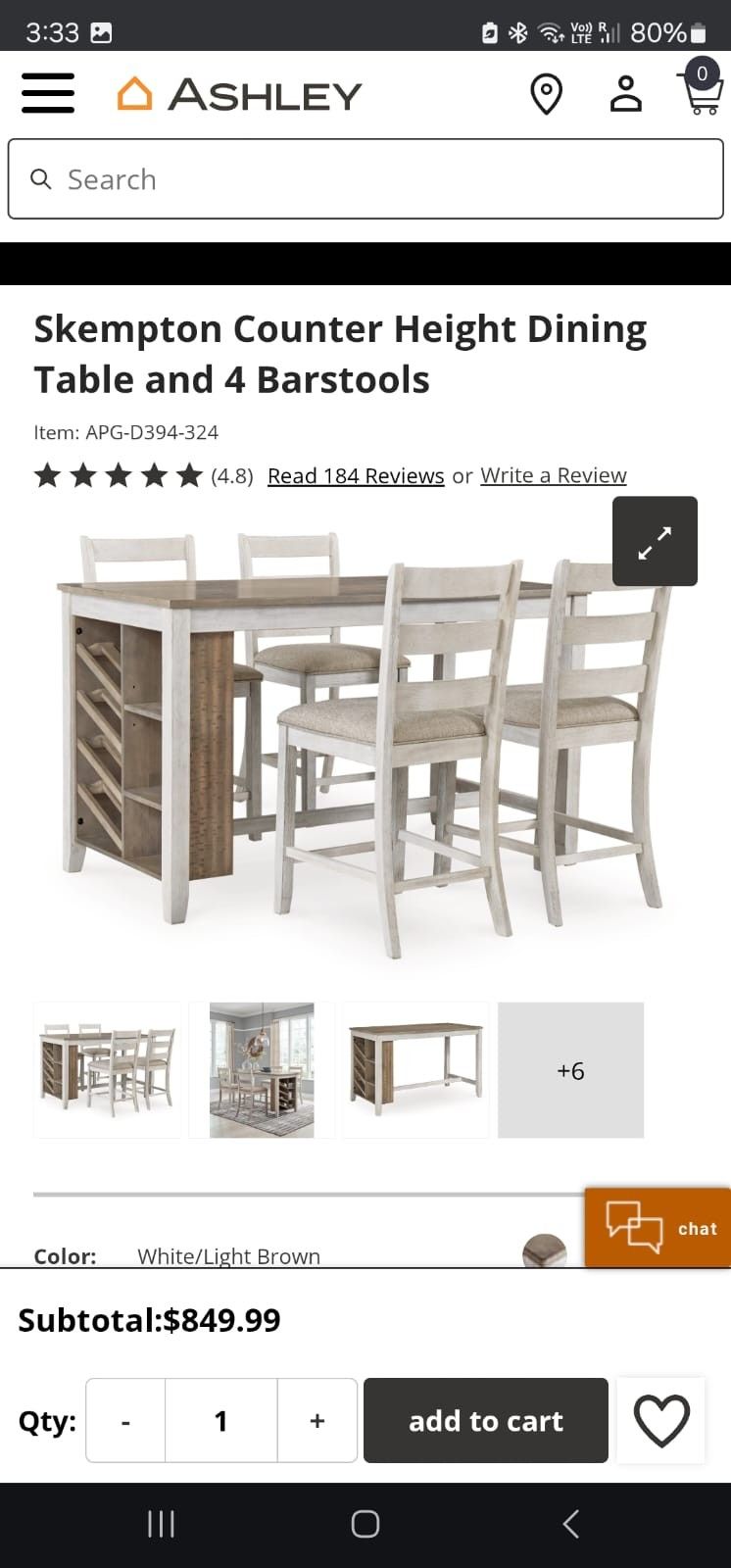 Skempton Counter Height Dining Table w/ 4 Barstools