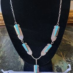 NEW SET  YZ YAZZIE NATIVE AMERICAN NAVAJO STERLING SILVER TURQUOISE NECKLACE EARRINGS