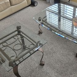 Set! Coffee Table And End Table Glass & Iron