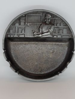 Vintage Pewter Apothecary Advertising Ashtray