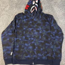 BAPE Camo Shark Full Zip Hoodie Navy Blue