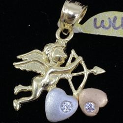 $275 Three Tone Gold Cupid Pendant Charm