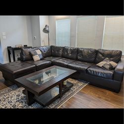 Brown leather sectional