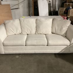 Vintage White Couch With Queen Sized Hide-a-bed Premier Mattress By Prestige 