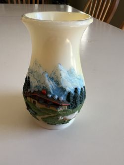Vintage Small Vase With Alpine Scene
