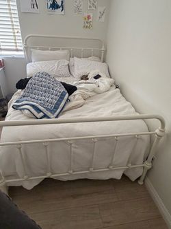 White metal bed frame full