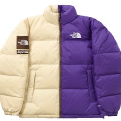 Supreme The North Face Split Nuptse Jacket Tan Purple