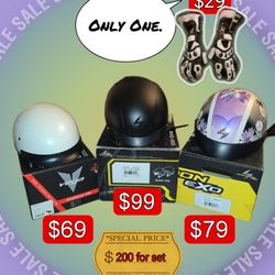 HALF FACE HELMETS - Motorcycle Rider's Complete Gear Package - Helmets & Gloves