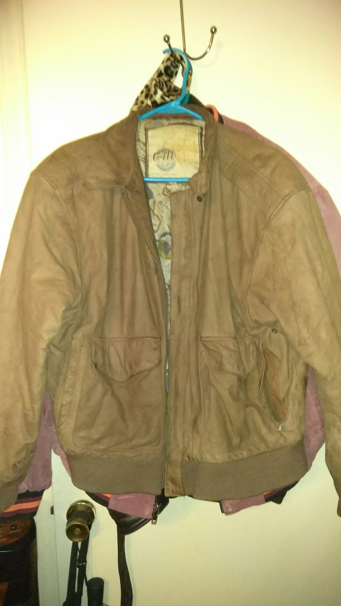 G 111, BROWN SUEDE BOMBER JACKET. Size LARGE