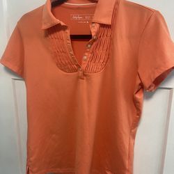 Lady Hagen Hydro-Dri Orange Pleated Polo Shirt Short Sleeve Size S Golf Stretch