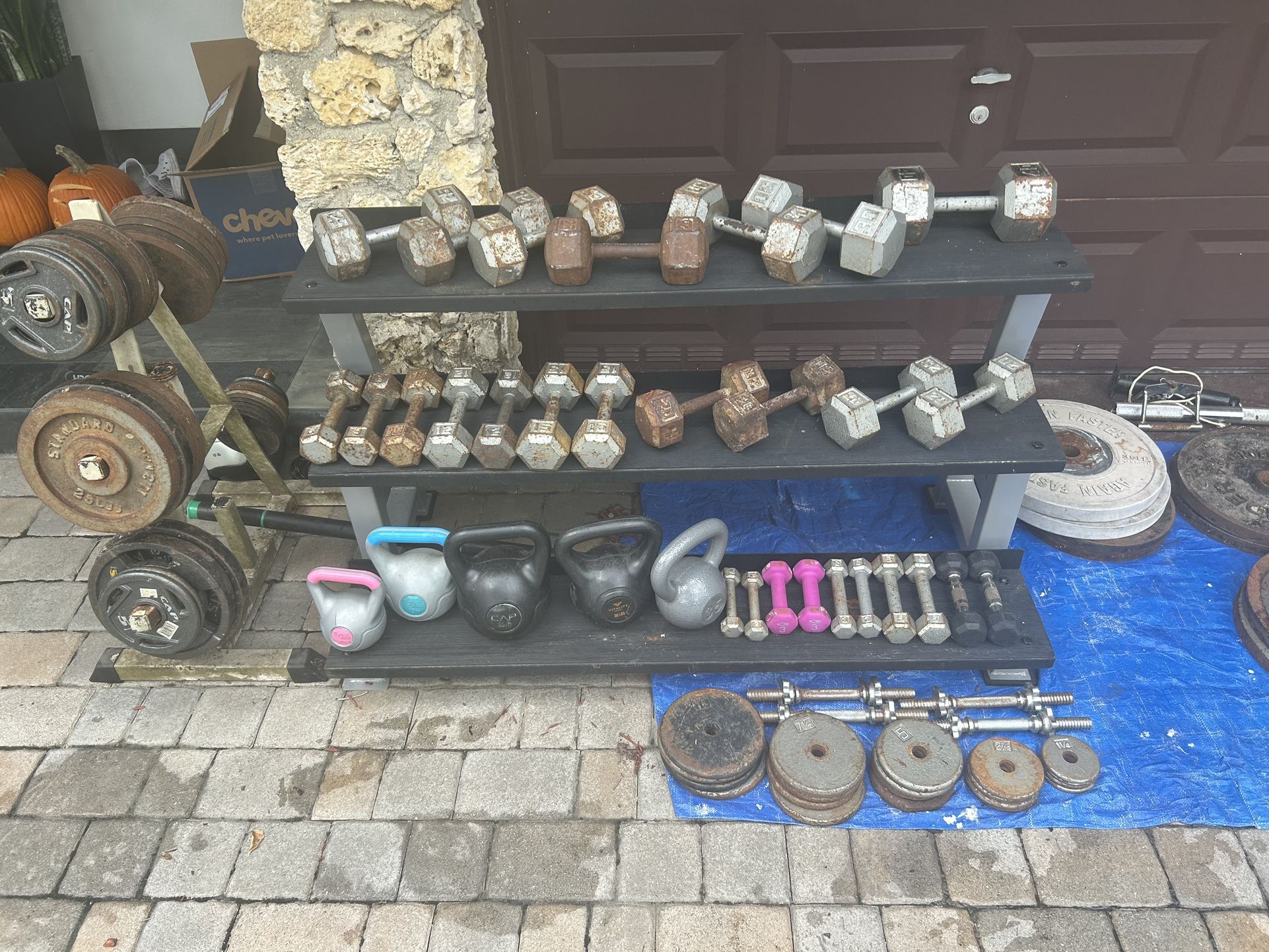 Weight Rack, Dumbbells, Plates