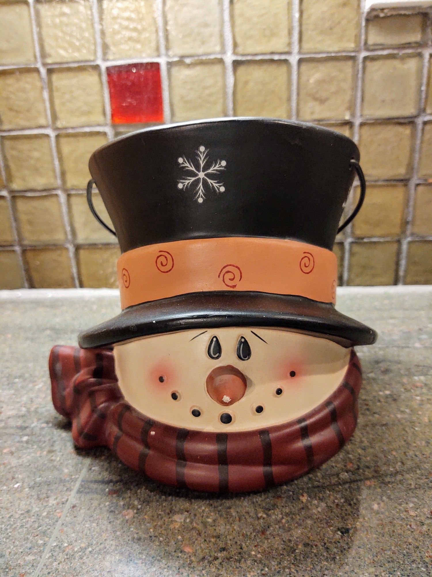 Vintage Stoneware Snowman Decor Piece