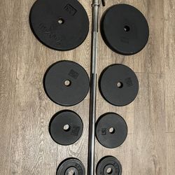 6 ft Standard Barbell With Weight Plates [total: 105 lbs]