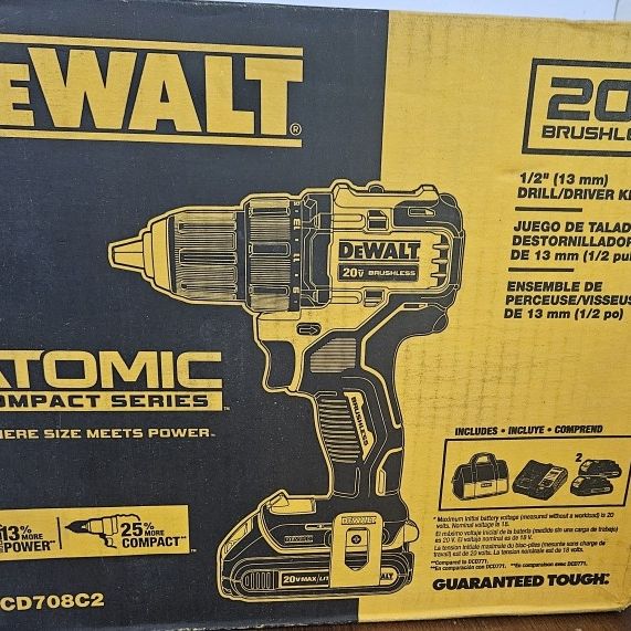 Dewalt Atomic Compact Series 20v Max Cordless Brushless Drill/Driver, 1.3Ah Battery, Charger and Bag