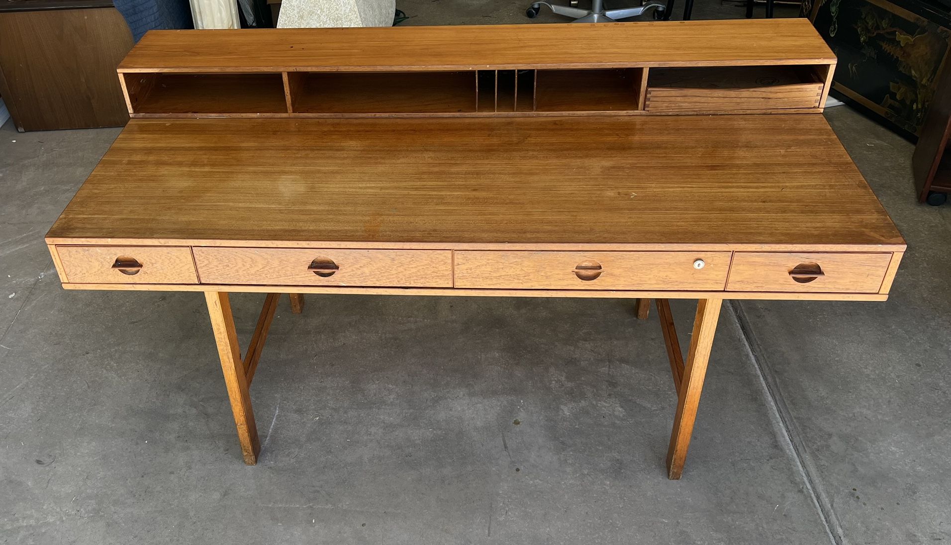 Vintage 1970s Danish Mid Century Modern Teak Wood Lovig Flip Top Desk