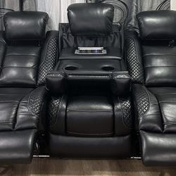 Used- Like New Black Leather Couch With Lighting And Charger Built In