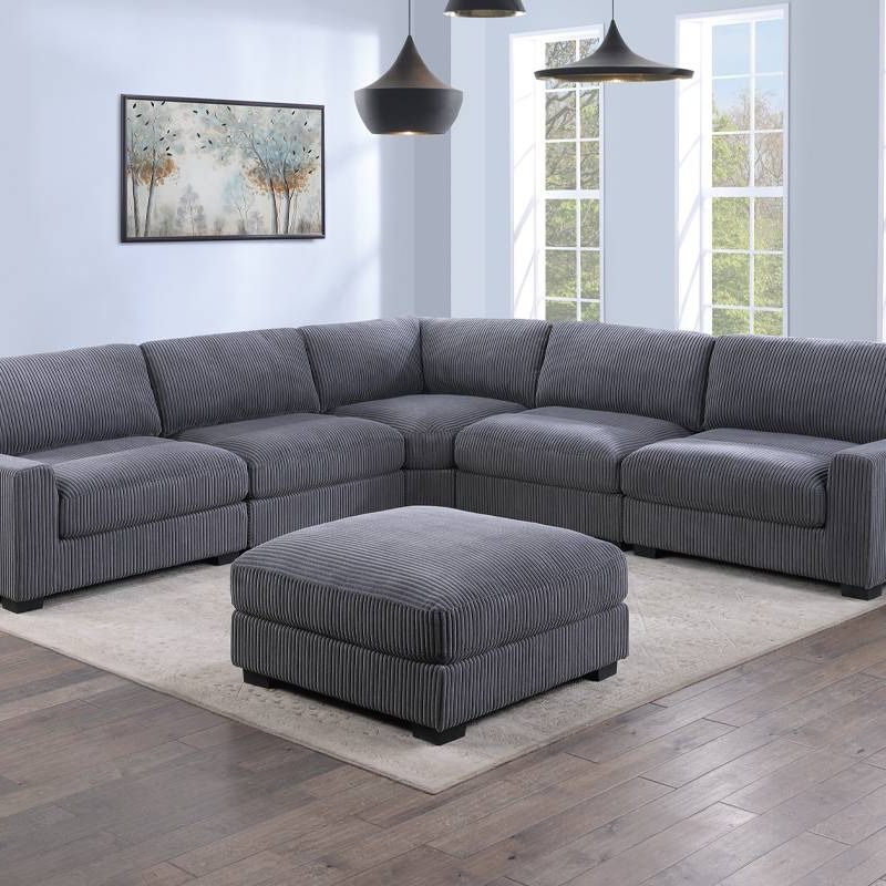 Grey Sofa Sectional With Ottoman - 6pc Modular Sectional