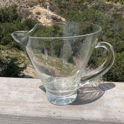 Vintage Mid Century Modern Clear Blown Glass 7" Martini Pitcher Ice Lip Barware