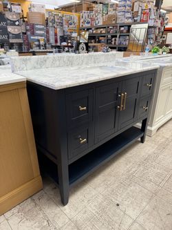 Navy blue marble bathroom vanity 49in